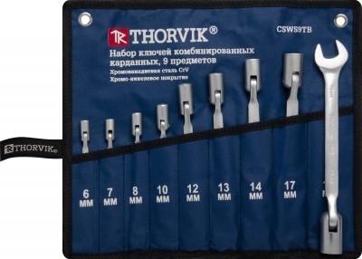 Thorvik CSWS9TB Набор ключей гаечных комбинированных карданных в сумке, 6-19 мм, 9 предметов CSWS9TB