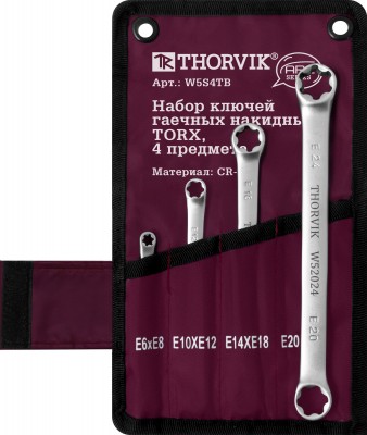 Thorvik W5S4TB Набор ключей гаечных накидных TORX® серии ARC в сумке, E6-E24, 4 предмета W5S4TB