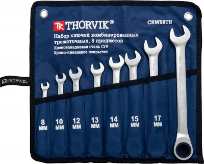 Thorvik CRWS8TB Набор ключей гаечных комбинированных трещоточных в сумке, 8-19 мм, 8 предметов CRWS8TB