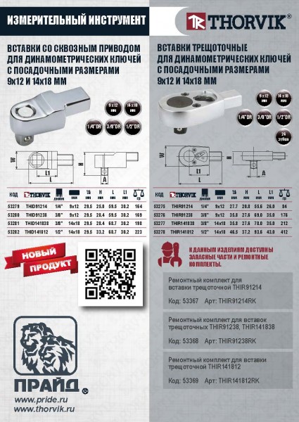 Thorvik THID91214 Вставка 1/4"DR с посадочным размером 9х12 мм THID91214