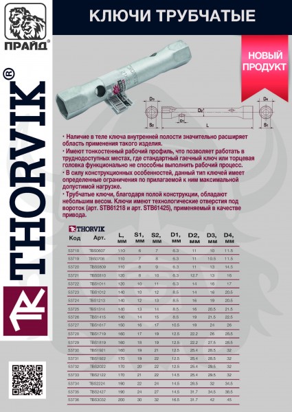 Thorvik TBS0809 Ключ трубчатый, 8x9 мм TBS0809
