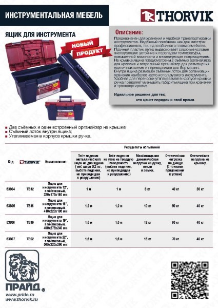 Thorvik TB16 Ящик для инструмента 16", пластиковый, 410х220х195 мм TB16