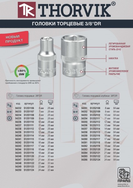 Thorvik S12S2117 Головка торцевая глубокая 3/8" DR, 17 мм S12S2117
