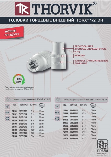 Thorvik S13S1324 Головка торцевая 1/2"DR, внешний TORX®, Е24 S13S1324