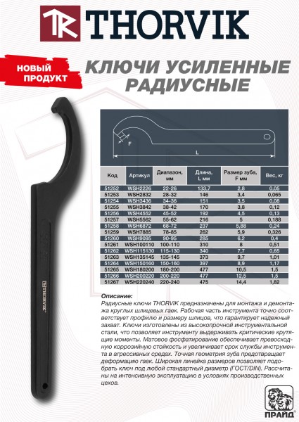 Thorvik WSH3436 Ключ усиленный радиусный, диапазон 34-36 мм WSH3436