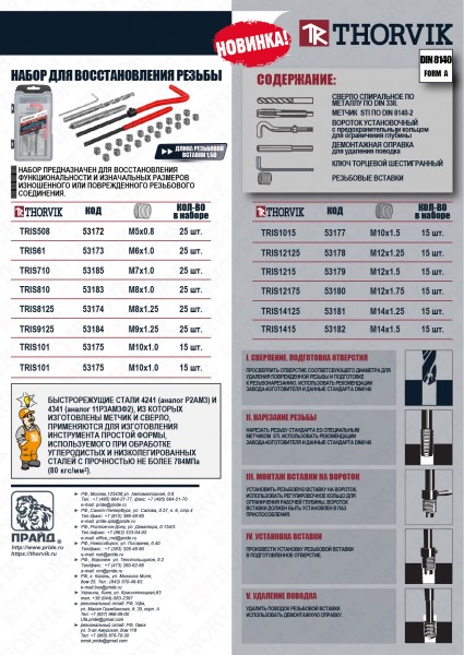 Thorvik TRIS1415 Набор для восстановления резьбы M14x1.5, 15 предметов TRIS1415