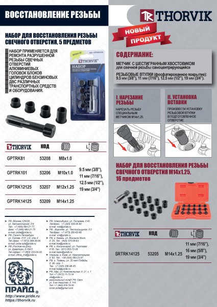 Thorvik GPTRK101 Набор для восстановления резьбы свечного отверстия М10х1.0, 5 предметов GPTRK101